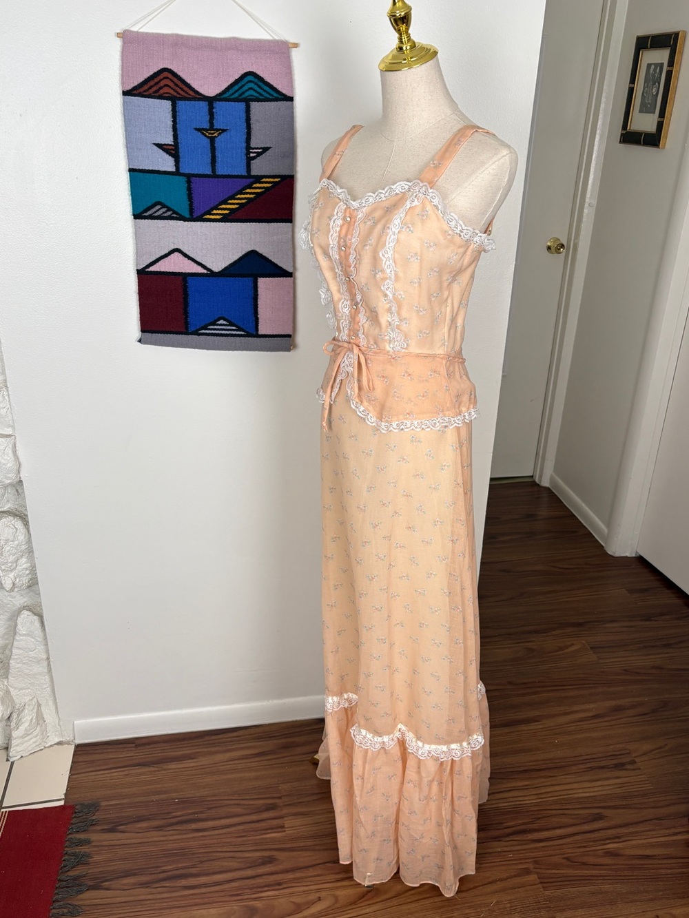 VTG 70s Prairie Gunne Sax-style Maxi Dress with Ruffles and Sweetheart Neckline - Picture 3 of 12